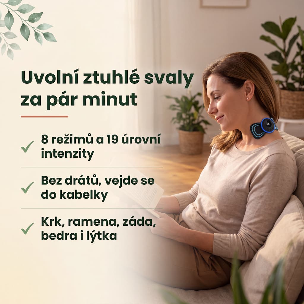 Mini EMS/TENS masér s 8 režimy a 19 úrovněmi intenzity